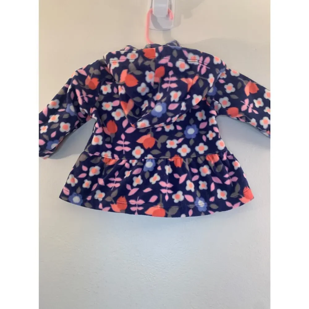 CARTER’S Girl’s Floral Fleece Light Weight Hooded Full Zip Jacket / Size: 3 Mos